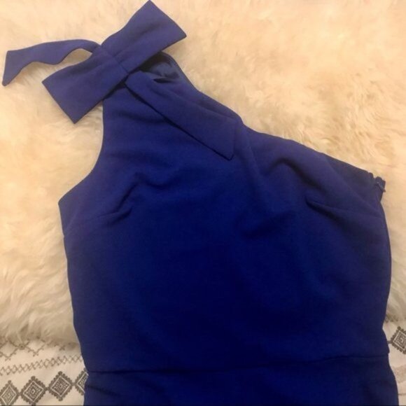 Women's Bright Blue Asymmetrical Sleeveless 90's Style Y2K High-Waisted Romper. - Picture 3 of 10